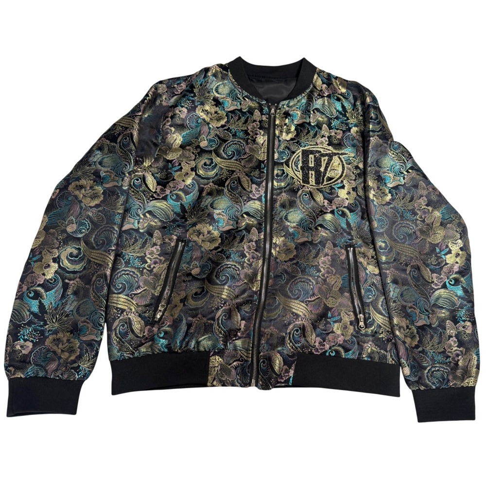 Jogal Floral Bomber Jacket M/L Black Paisley Metallic Party Streetwear Chinese